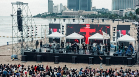 More than 7,000 people attend the public gospel festival held at Central Pattaya Beach, Thailand.